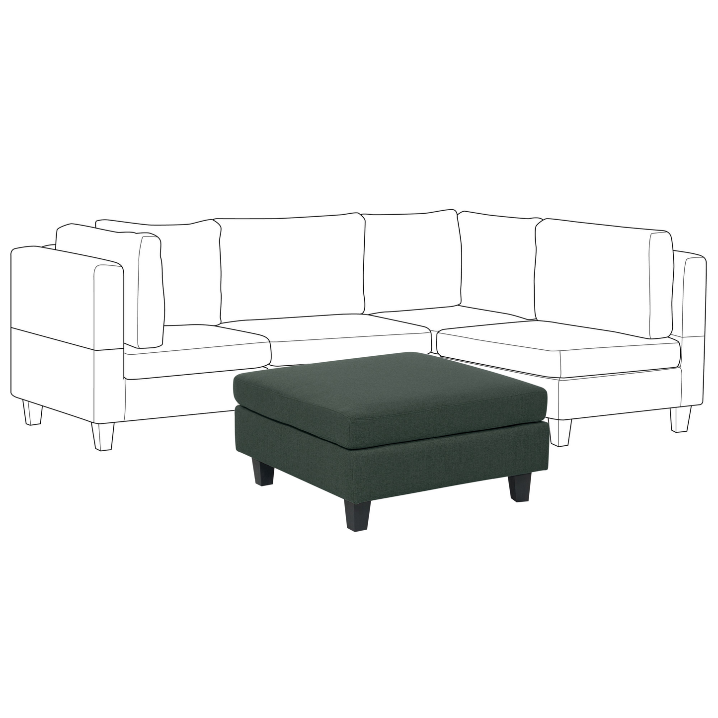 Element Ottoman Footstool Dark Green Polyester Upholstered Square