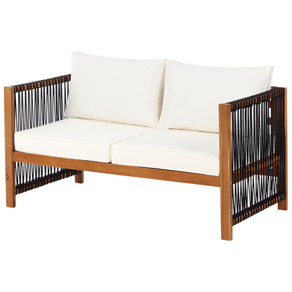 Acacia Garden Sofa Set 4 Seater With Black Rope Accents 2 Armchairs And Coffee Table
