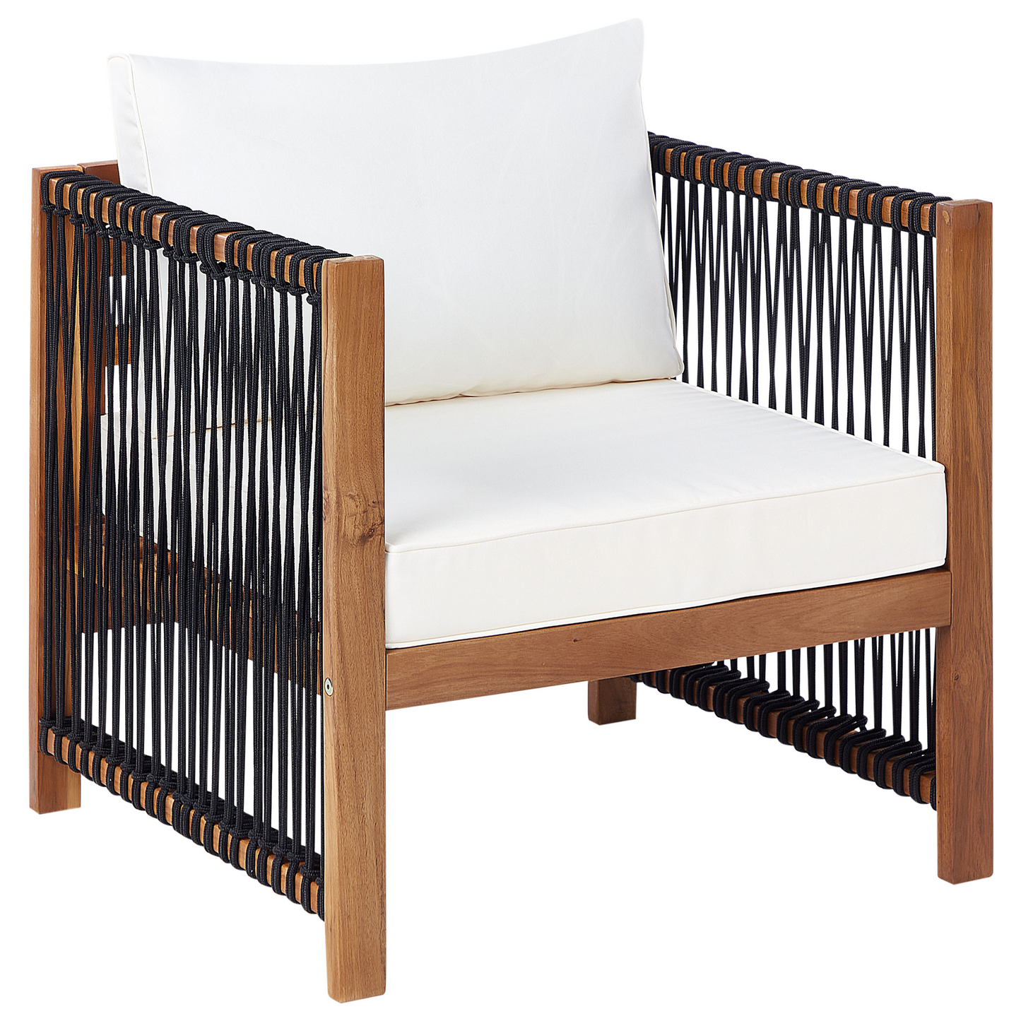 Acacia Garden Sofa Set 4 Seater With Black Rope Accents 2 Armchairs And Coffee Table