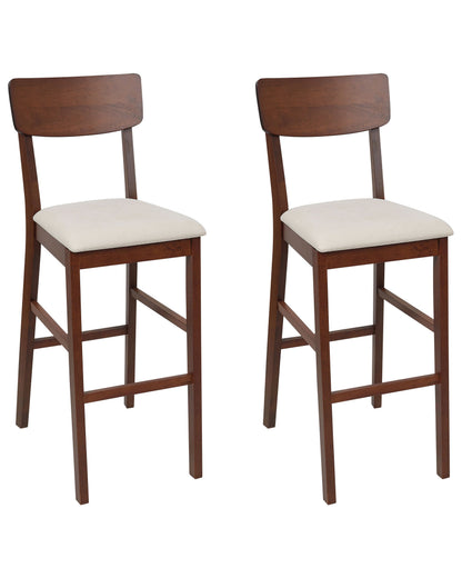 Set of 2 Bar Chairs Light Beige Upholstered Rubberwood