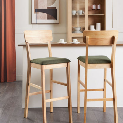 Greenwood Rubberwood Bar Chairs Set Of 2 Green Upholstered Seats