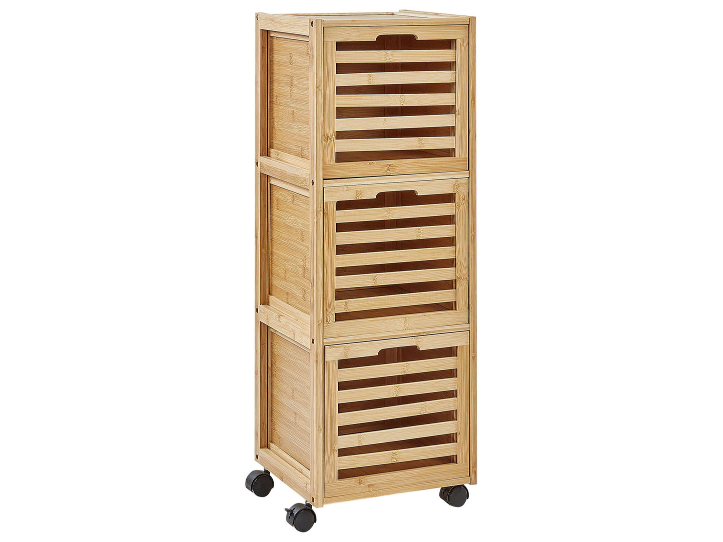 3-Drawer Bathroom Cabinet Light Brown Bamboo With Easy-Roll Rubber Wheels