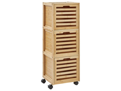 3-Drawer Bathroom Cabinet Light Brown Bamboo With Easy-Roll Rubber Wheels