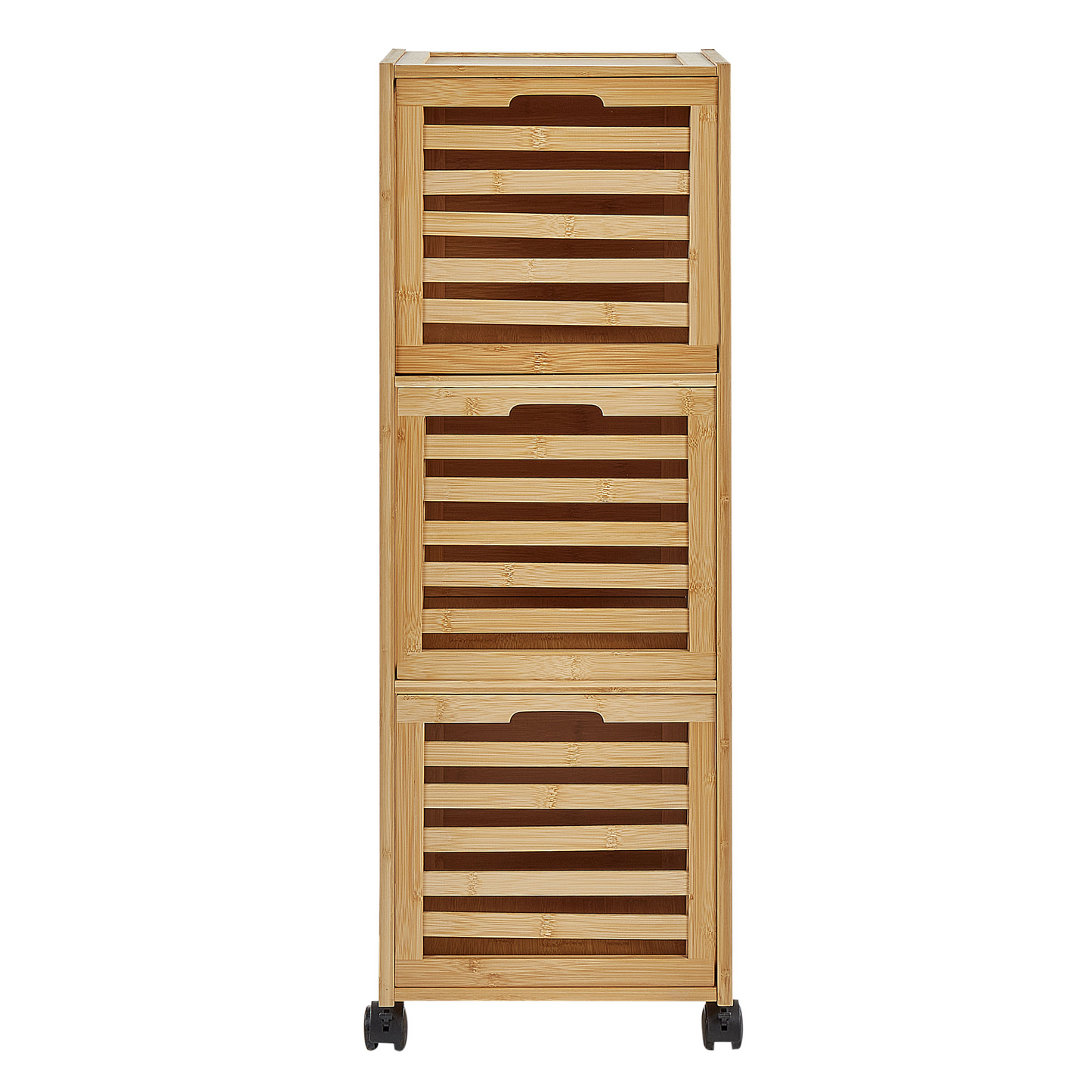 3-Drawer Bathroom Cabinet Light Brown Bamboo With Easy-Roll Rubber Wheels