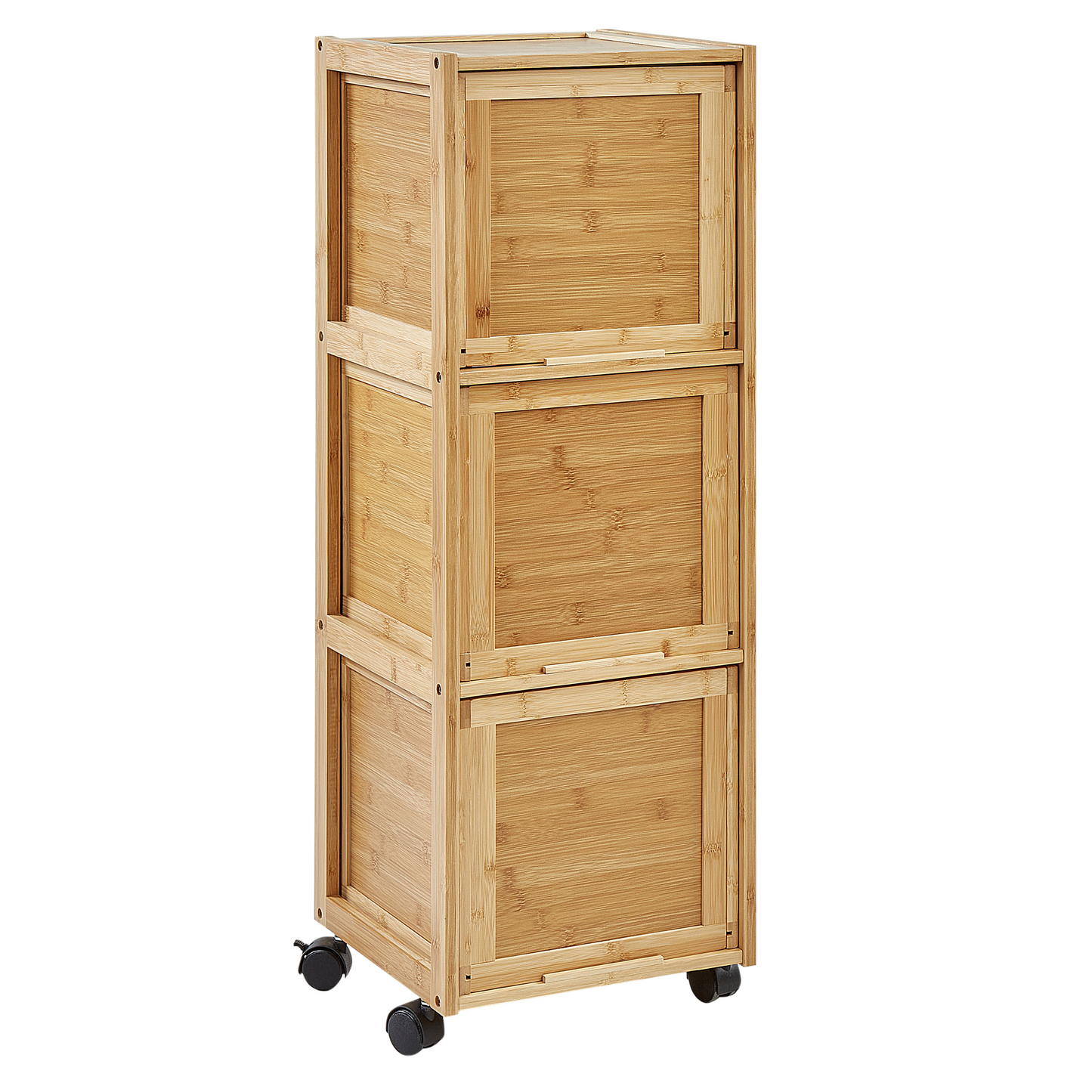 3-Drawer Bathroom Cabinet Light Brown Bamboo With Easy-Roll Rubber Wheels