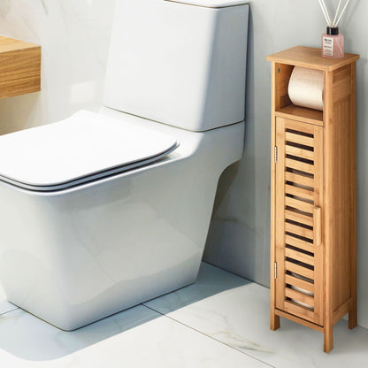 Toilet Paper Cabinet Light Brown With Shelves And Door Minimalistic Design For Bathrooms