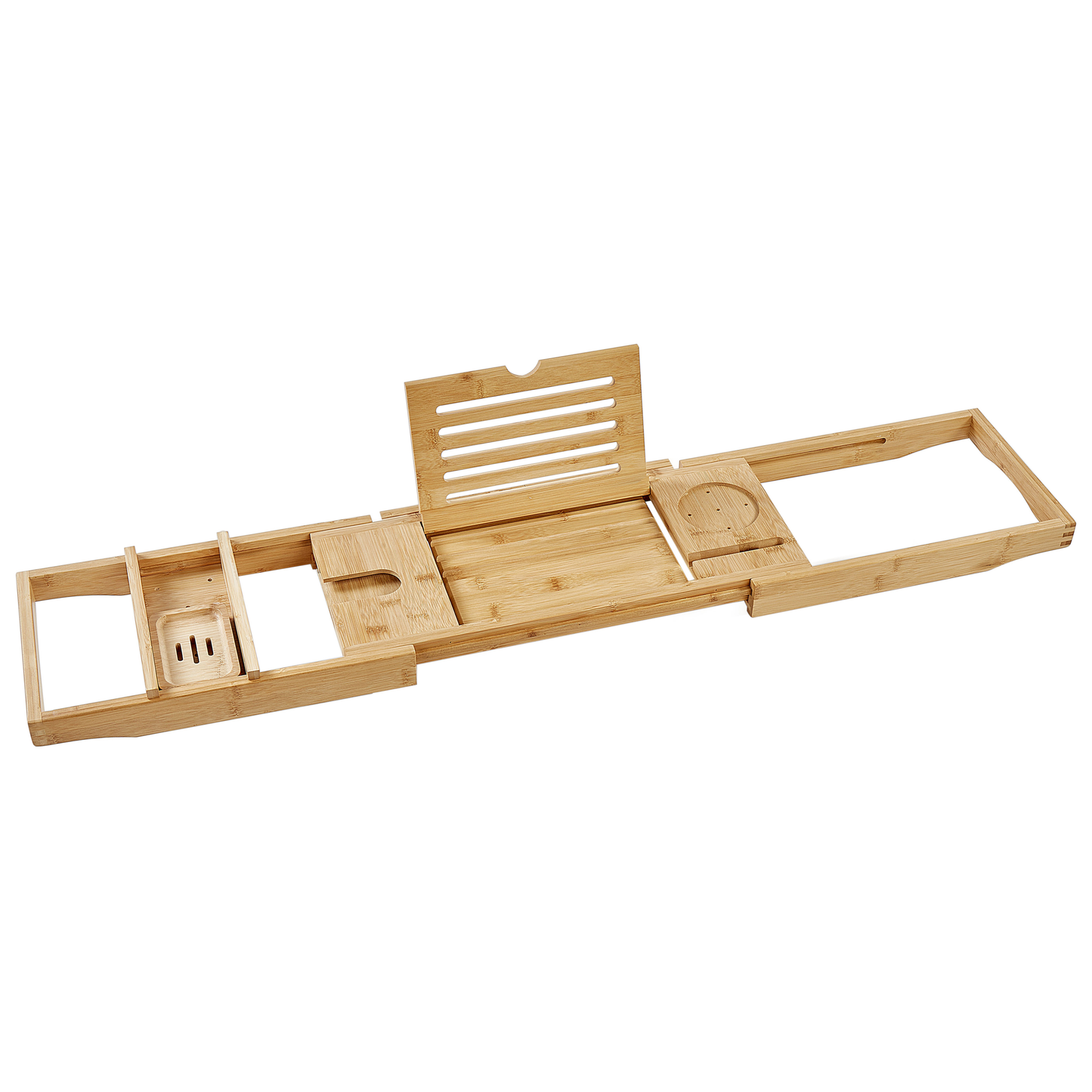 Bamboo Bathtub Tray Extendable Book Holder Bath Caddy Light Brown Elegant Spa Essentials