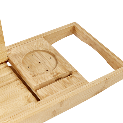 Bamboo Bathtub Tray Extendable Book Holder Bath Caddy Light Brown Elegant Spa Essentials