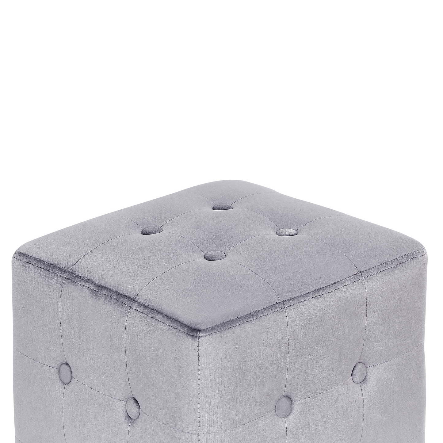 Grey Velvet Footstool Cube Pouffe With Button Tufted Upholstery For Living Room