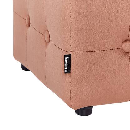 Home Peach Pink Velvet Footstool Cube Pouffe Button Tufted Upholstery Compact Multiuse Ottoman