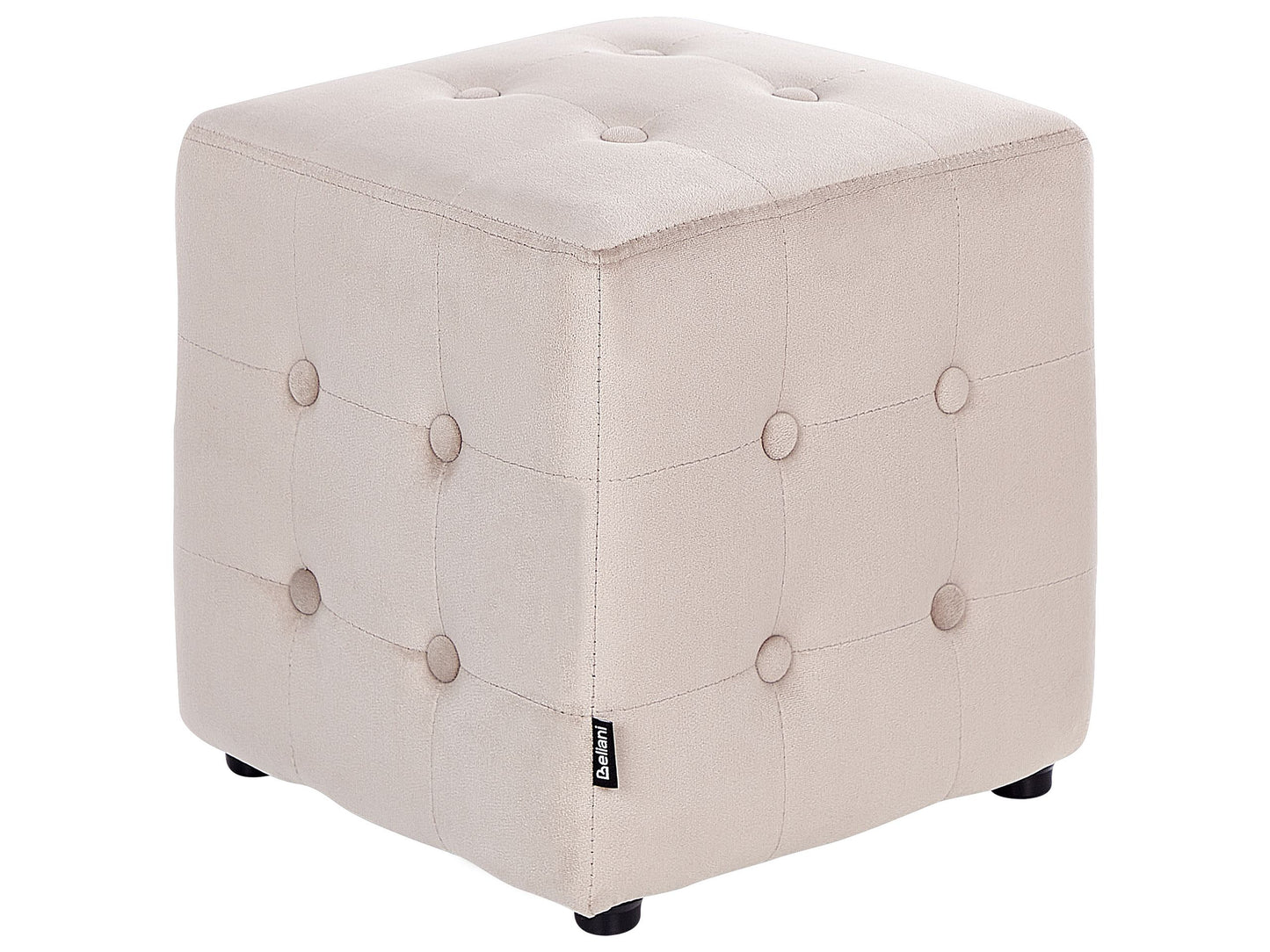 Footstool Velvet Cube Pouffe Light Beige Button Tufted