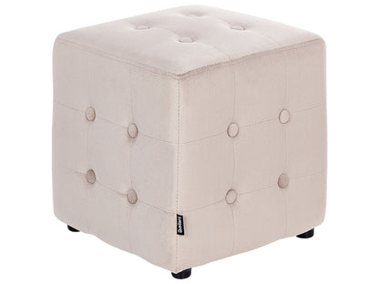 Footstool Velvet Cube Pouffe Light Beige Button Tufted