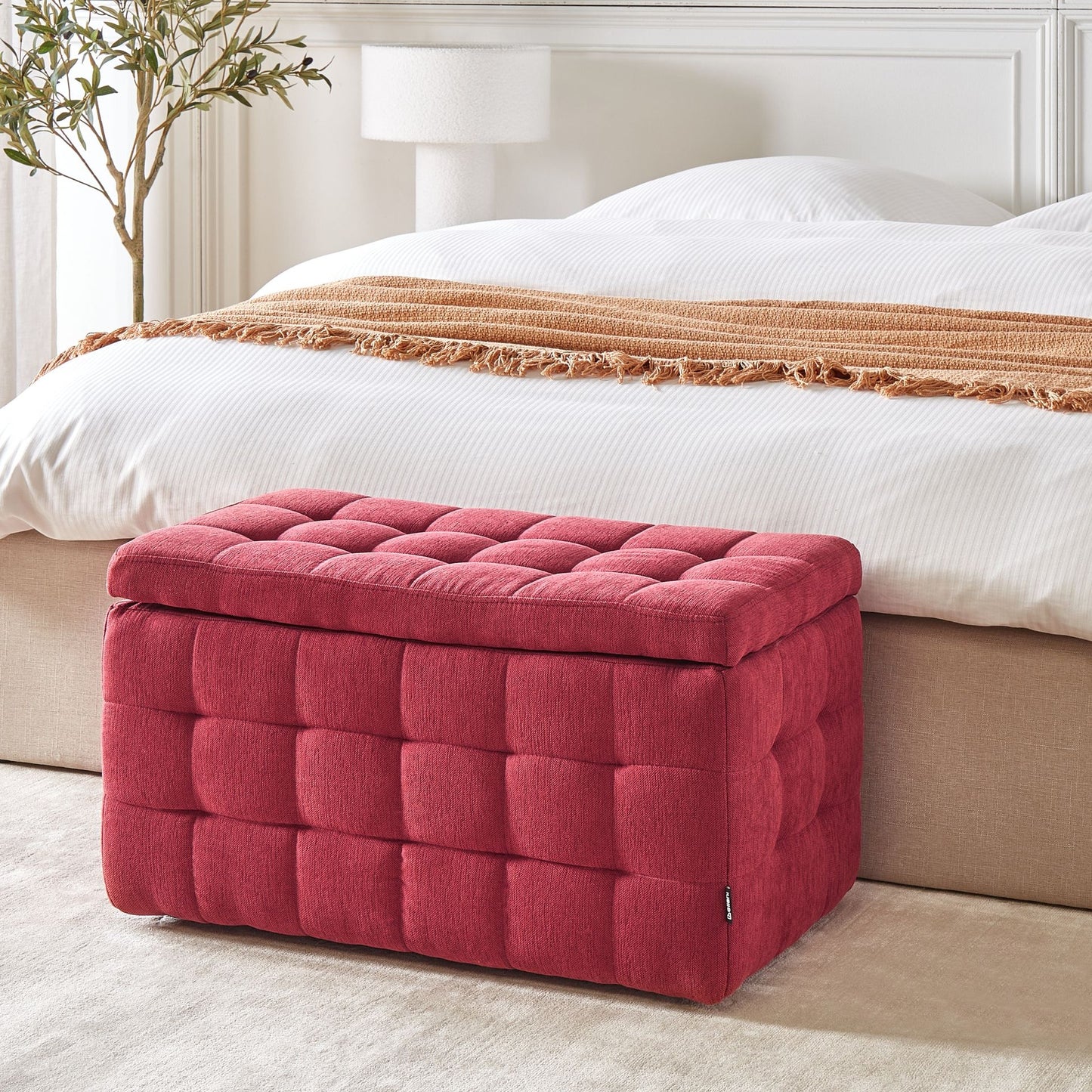 Red Tufted Ottoman Bench With Storage