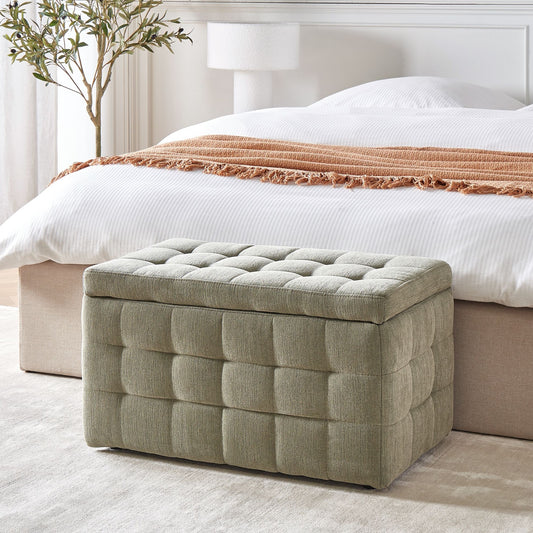 Olive Loom Ottoman Olive Green Fabric Tufted Storage Bench With Hinged Lid And Premium Upholstery