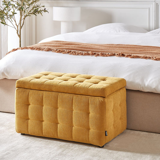 Ottoman Yellow Fabric Tufted Bedroom Storage Bench