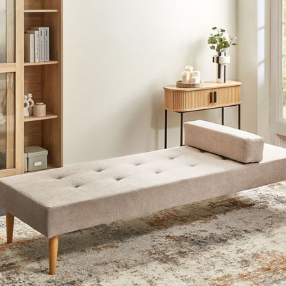 Chaise Longue Beige Fabric Upholstery With Water Repellent Finish And Bolster