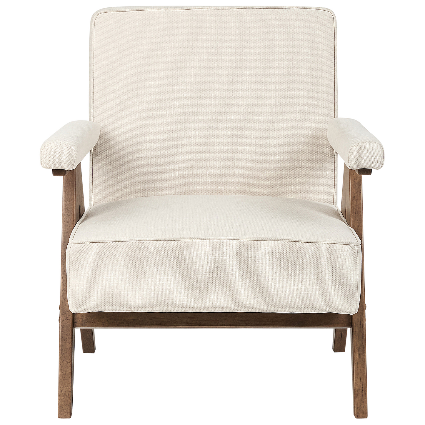 Armchair Light Beige Retro Wood Frame Pillow Top Armrests