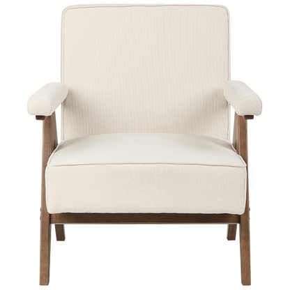 Armchair Light Beige Retro Wood Frame Pillow Top Armrests
