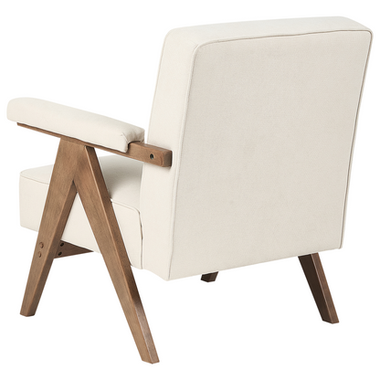 Armchair Light Beige Retro Wood Frame Pillow Top Armrests