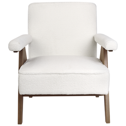 Armchair White Boucle Upholstery With Wooden Frame And Pillow Armrests Retro Design For Living Room