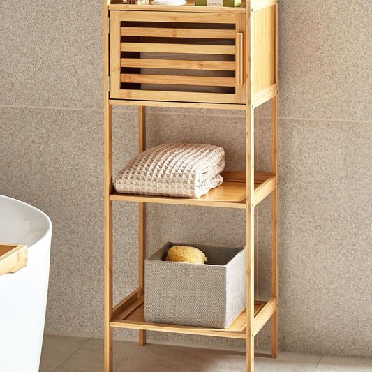 Short Bathroom Shelving Unit Door 3 Shelves Light Brown