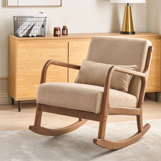 Heritage Rockhaven Beige Fabric Rocking Chair With Wooden Legs
