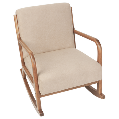 Heritage Rockhaven Beige Fabric Rocking Chair With Wooden Legs