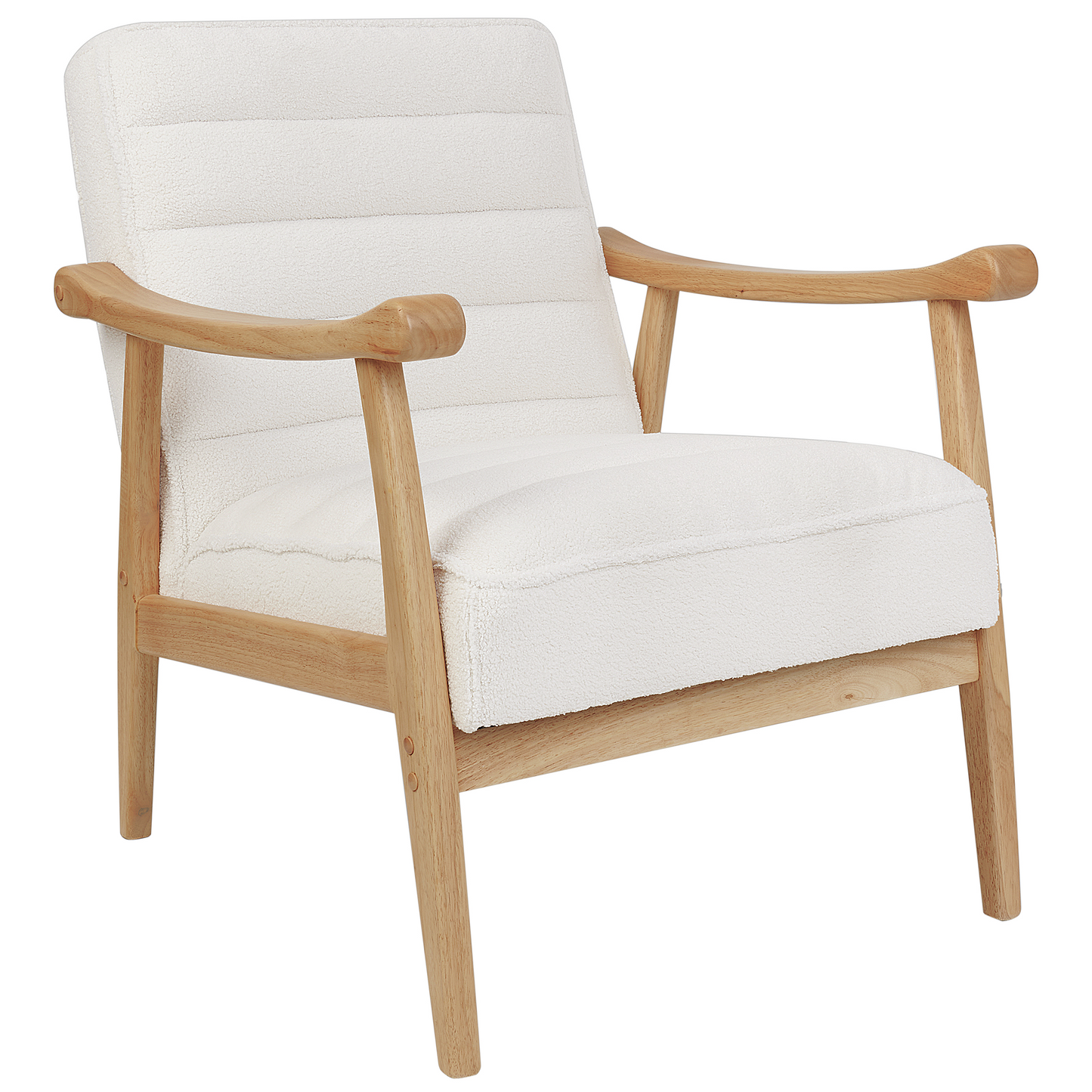 Armchair White Boucle Upholstery Retro Wooden Frame With Armrests Living Room