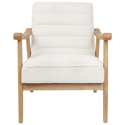 Armchair White Boucle Upholstery Retro Wooden Frame With Armrests Living Room