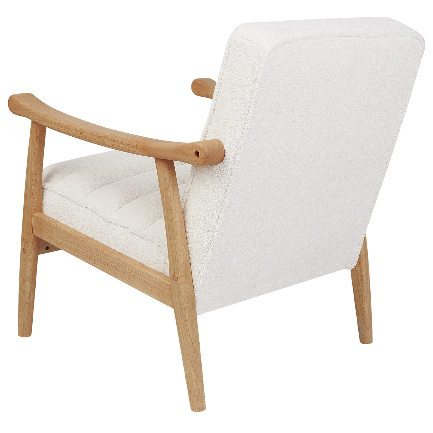 Armchair White Boucle Upholstery Retro Wooden Frame With Armrests Living Room