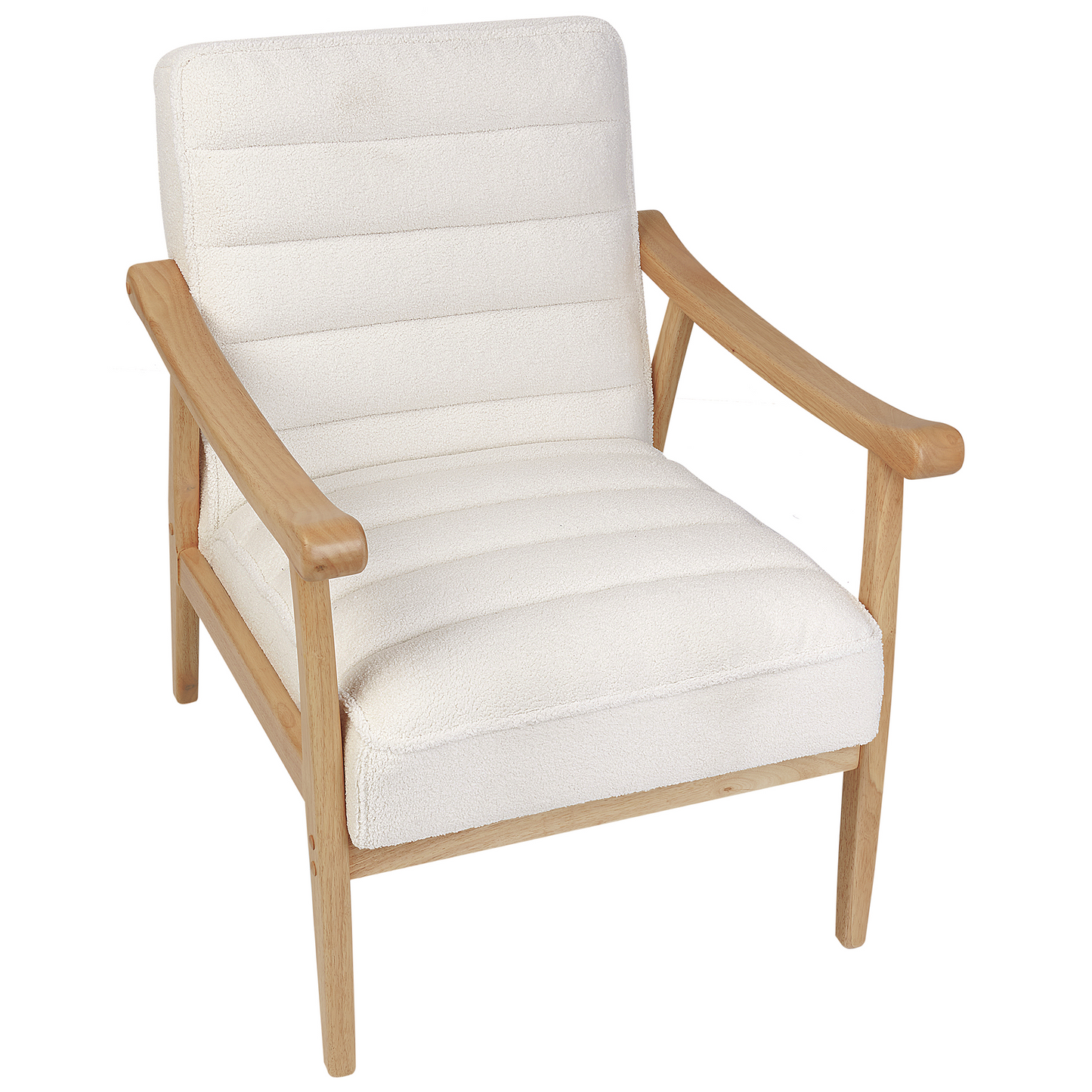 Armchair White Boucle Upholstery Retro Wooden Frame With Armrests Living Room