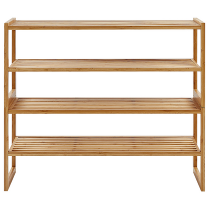 Light Brown Bamboo 4-Tier Stackable Bathroom Storage Shelf Organizer Unit