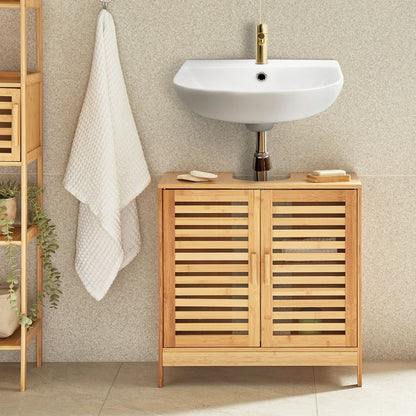 Washbasin Cabinet Light Brown Minimalist With Doors