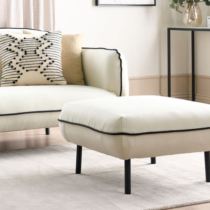 Ottoman Footstool Light Beige Padded With Black Edging
