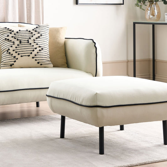 Ottoman Footstool Light Beige Padded With Black Edging