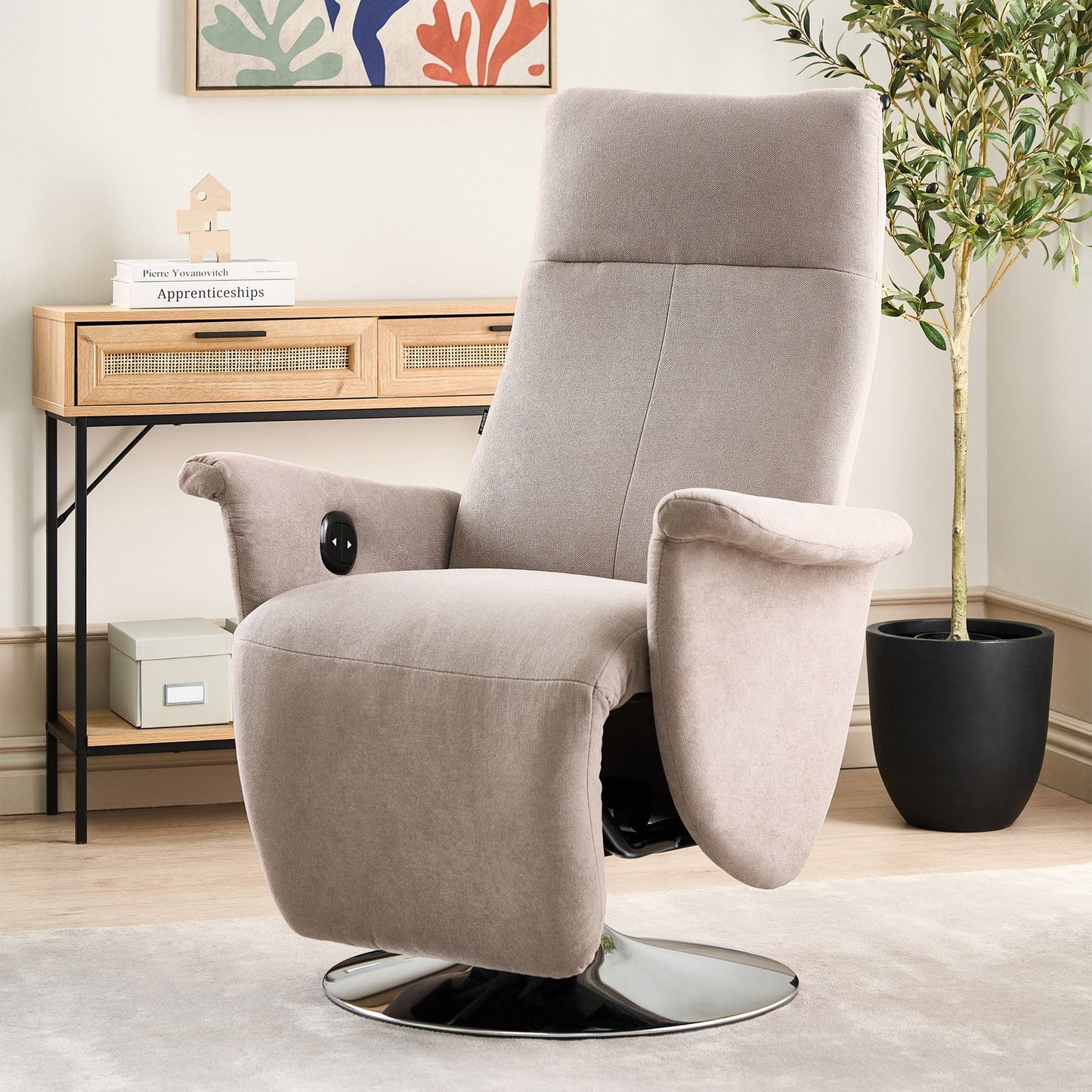 Reclining Armchair Taupe Polyester With Adjustable Back And Pull Out Footstool