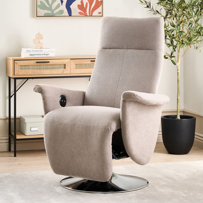 Reclining Armchair Taupe Polyester With Adjustable Back And Pull Out Footstool