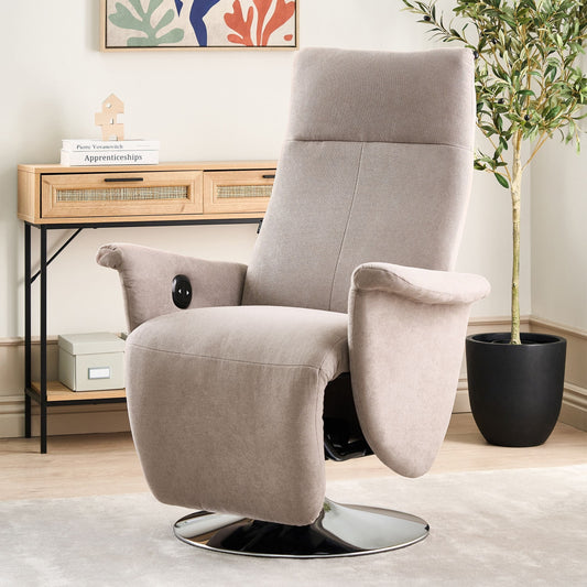 Reclining Armchair Taupe Polyester With Adjustable Back And Pull Out Footstool