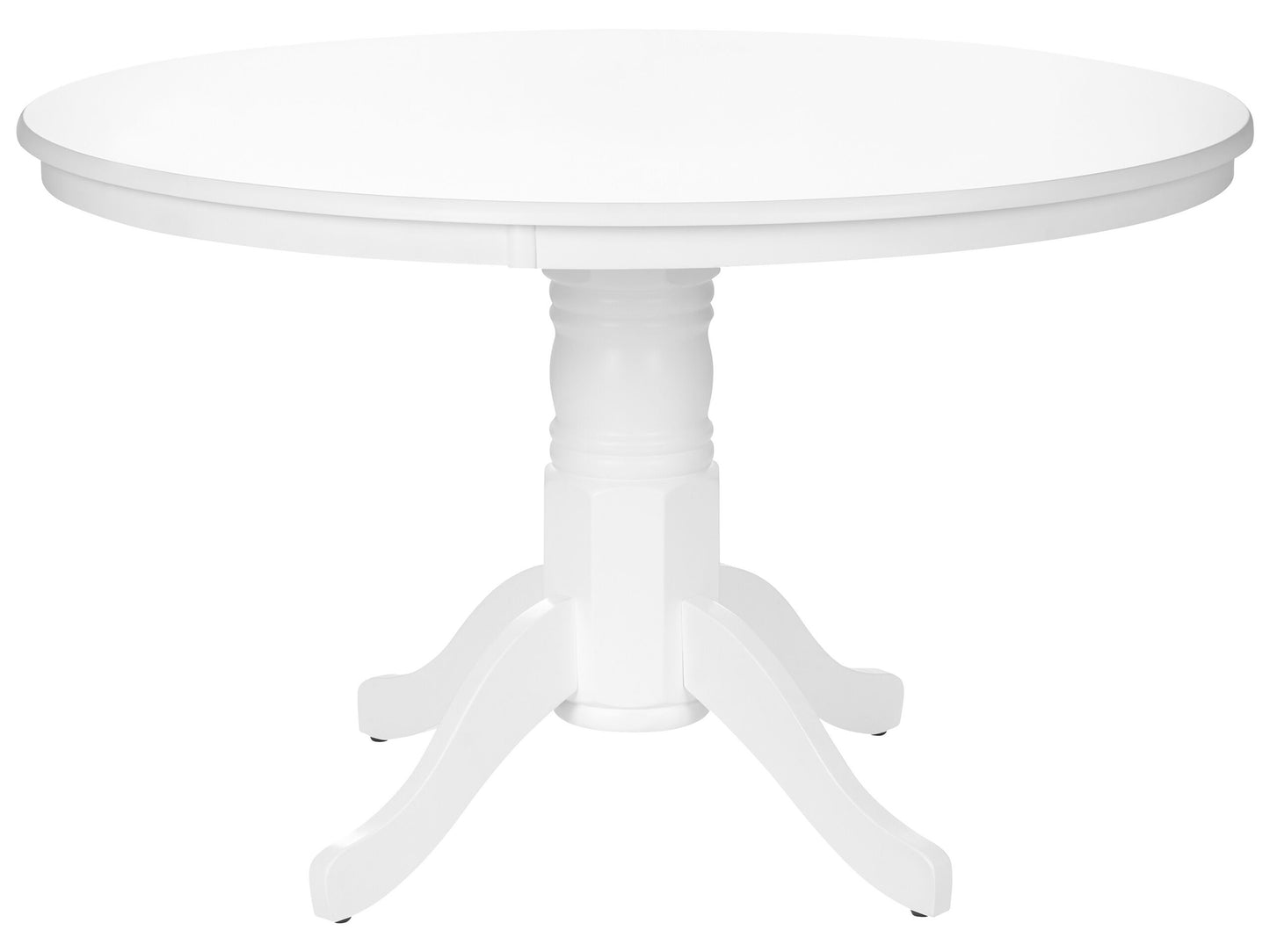 White Rubberwood Round Dining Table 120cm Diameter Vintage Pedestal With Four Curved Legs
