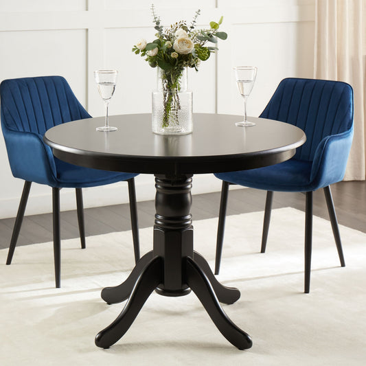 Dining Table Black Rubberwood Round 100cm Vintage Pedestal With Four Curved Legs