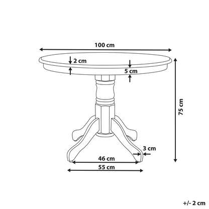 Dining Table Black Rubberwood Round 100cm Vintage Pedestal With Four Curved Legs