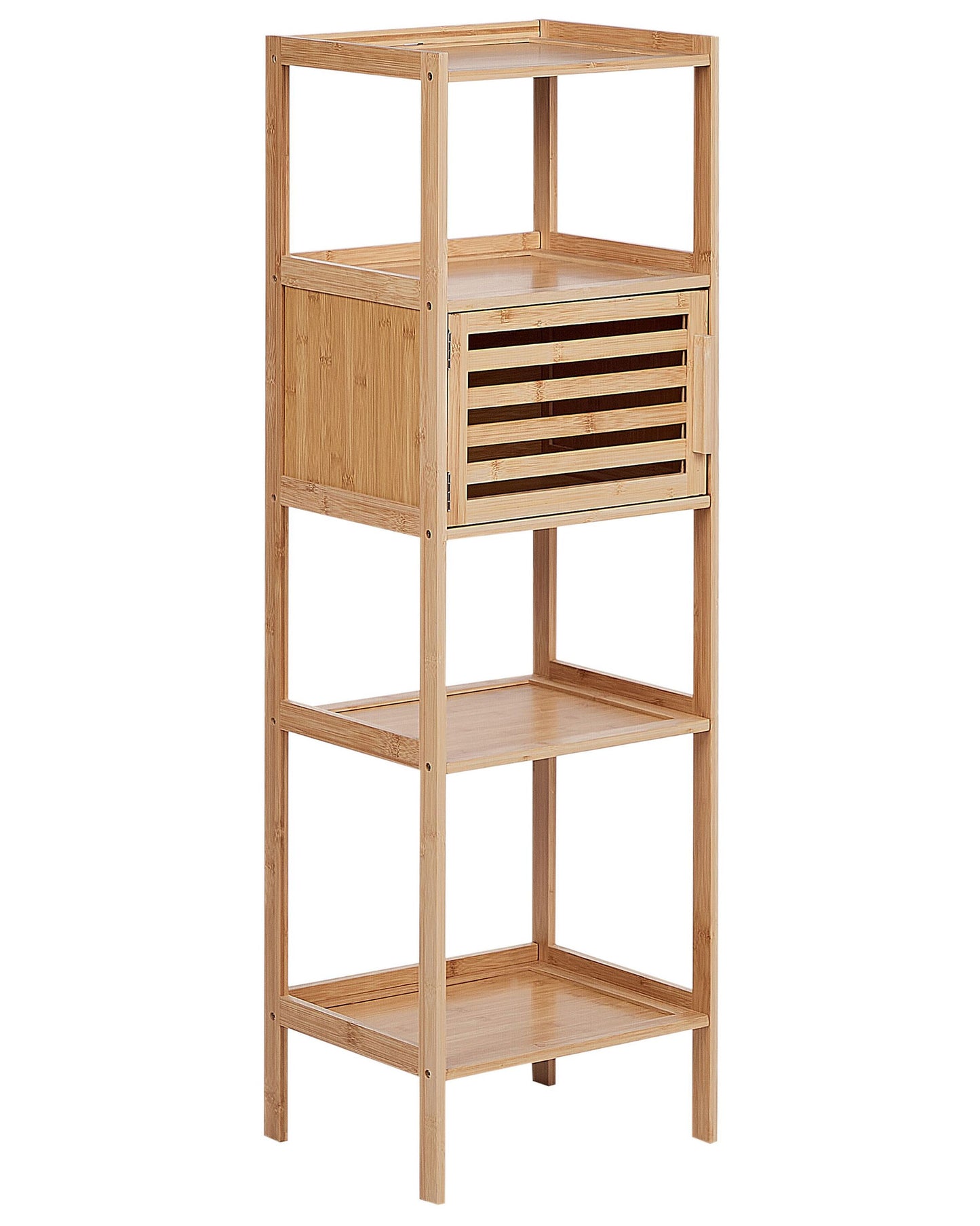 Bamboo Bathroom Shelf Unit 4 Shelf 1 Door Light Brown