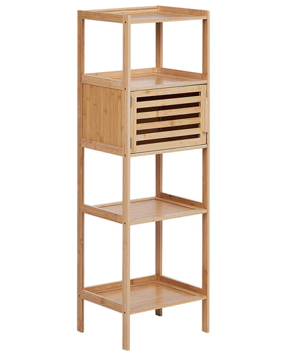 Bamboo Bathroom Shelf Unit 4 Shelf 1 Door Light Brown
