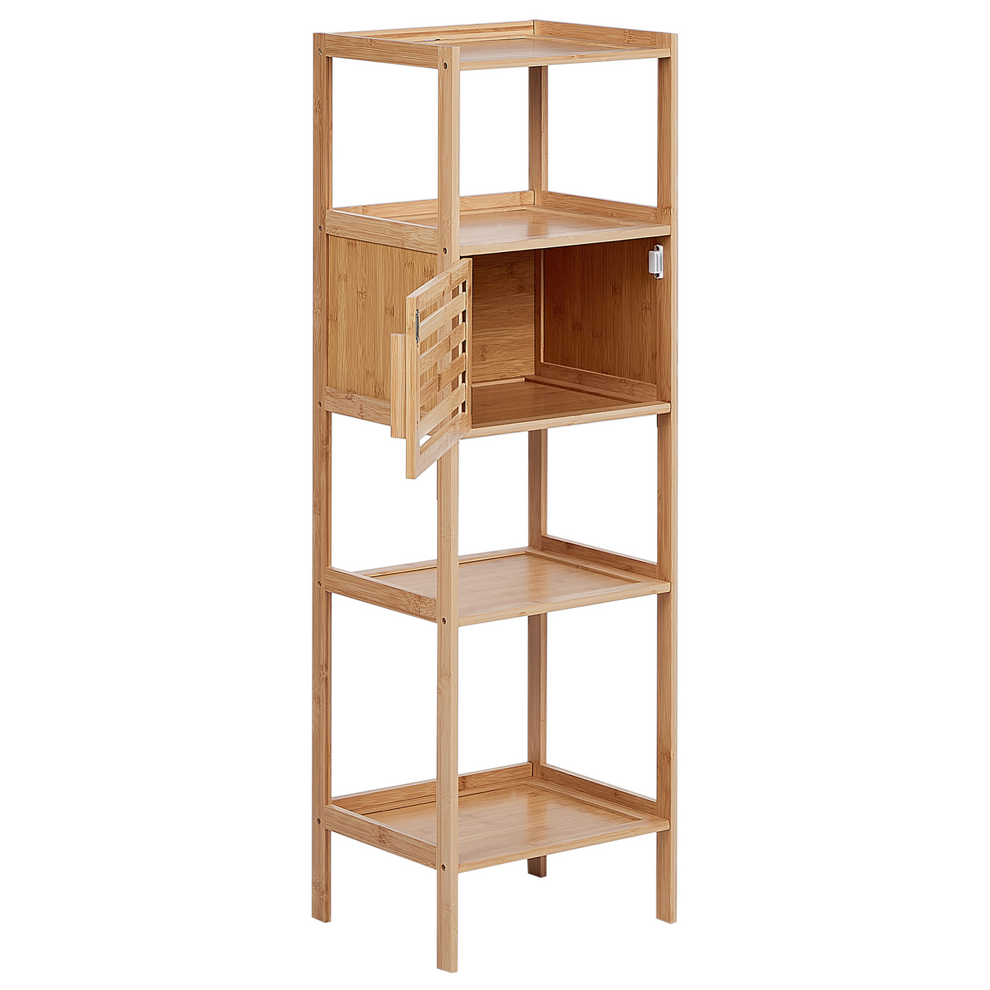Bamboo Bathroom Shelf Unit 4 Shelf 1 Door Light Brown