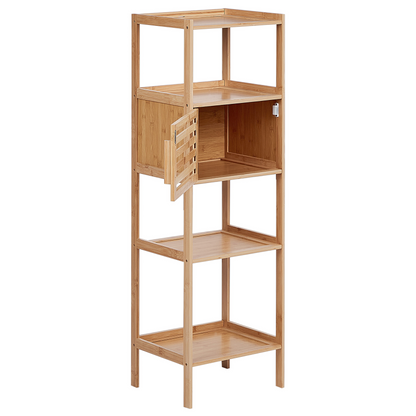 Bamboo Bathroom Shelf Unit 4 Shelf 1 Door Light Brown