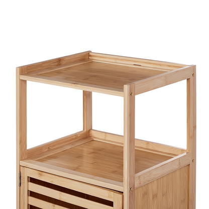 Bamboo Bathroom Shelf Unit 4 Shelf 1 Door Light Brown