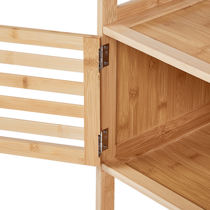 Bamboo Bathroom Shelf Unit 4 Shelf 1 Door Light Brown