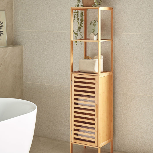 Minimalist Bathroom Shelving Unit With Door Light Brown