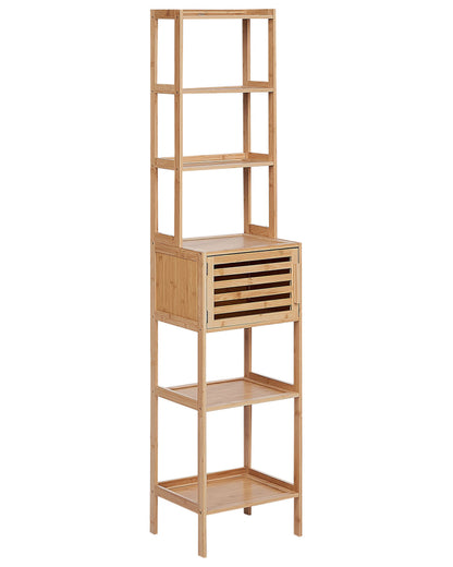 Bamboo Light Brown 6 Shelves Bathroom Shelving Unit Door