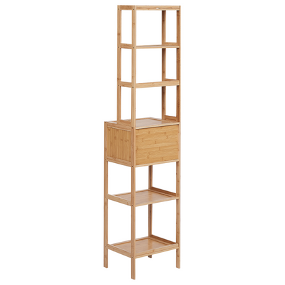 Bamboo Light Brown 6 Shelves Bathroom Shelving Unit Door